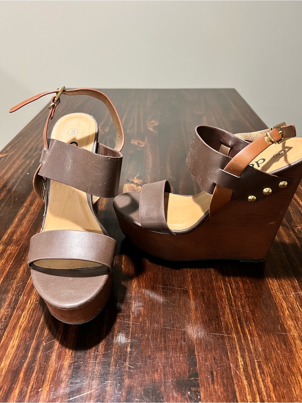 Deb Brown Platform Wedge Sandals with Ankle Strap